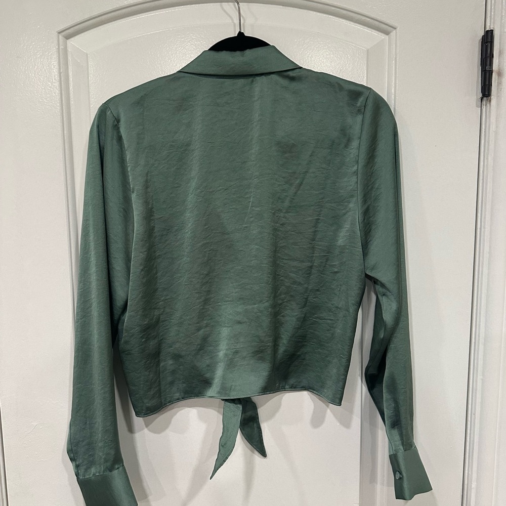 Aritzia Wilfred Green Satin Tie-Front Blouse - Picture 3 of 3